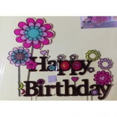 C/TOPPER HBD BROWN PINK FLOWER