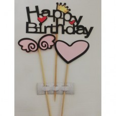C/TOPPER HBD BLACK + PINK HEART + B/FLY