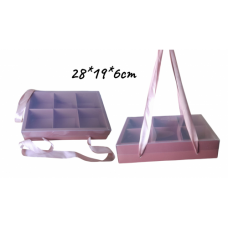 BOX CLEAR LID + RIBBON R/GOLD 28*19*6CM