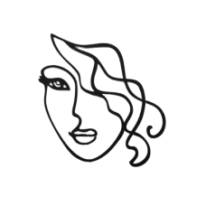 C/TOPPER LINE ART LADY WITH CURLS BLK SM