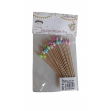 SKEWERS 12CM PASTEL OVAL BALLS 25'S