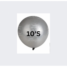 BALLOON HBD SILVER & WHITE 10'S