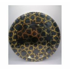 PAPER PLATES ROUND BLK/GOLD GEO 6PC