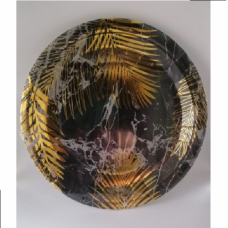 PAPER PLATES ROUND BLK/GOLD WITH FERN 6P