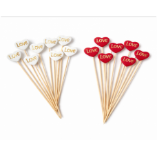 SKEWERS LOVE HEARTS RED & WHITE 30PC