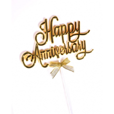 C/TOPPER HAPPY ANNIVERSARY GOLD BOW